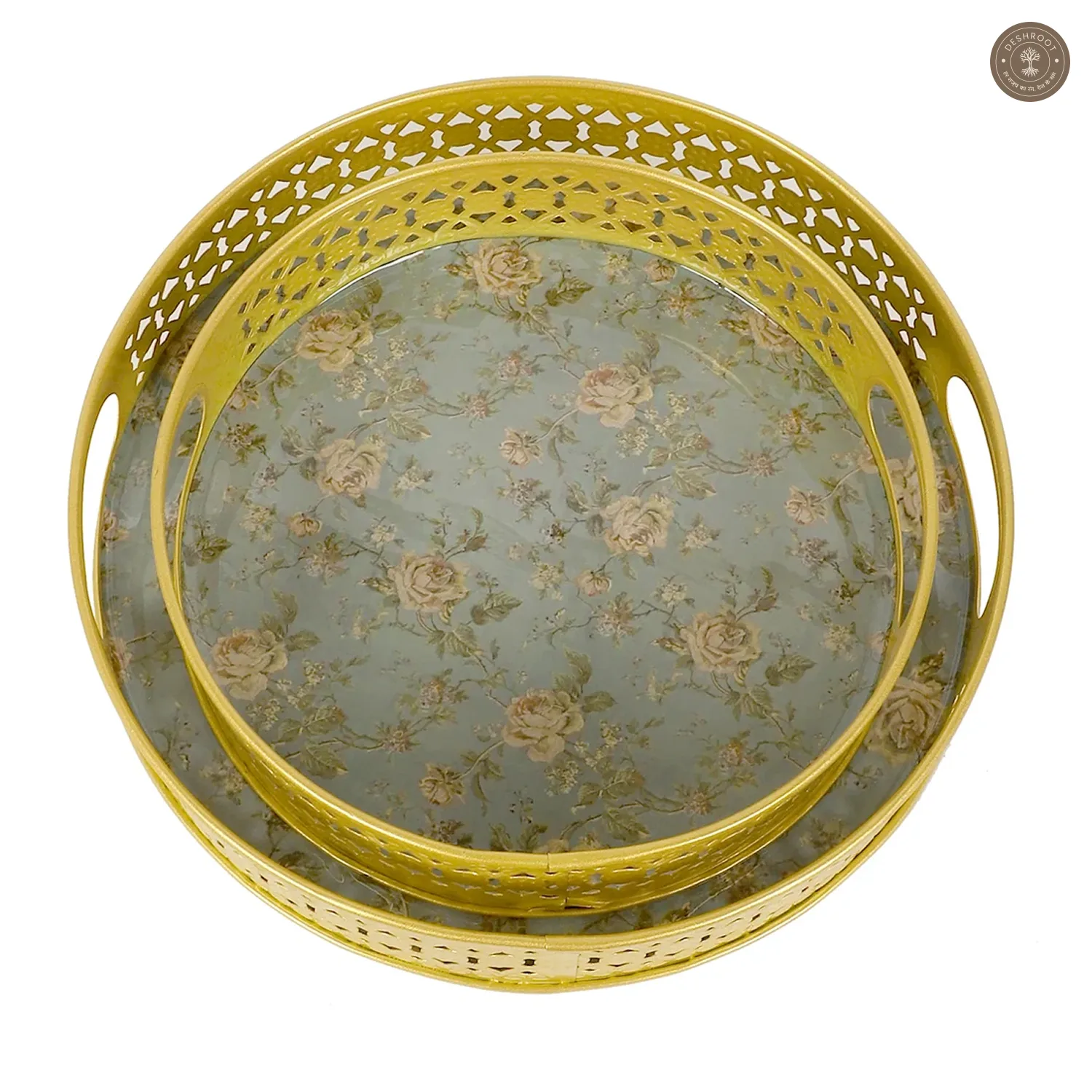 Green Pink FLower Tray Set of 2