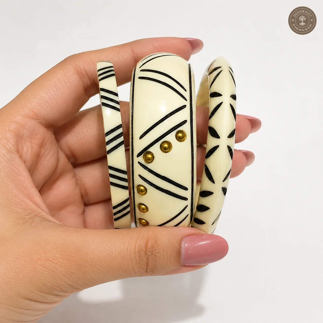 Handcrafted White Resin Bangle Set for Women (Set of 3)