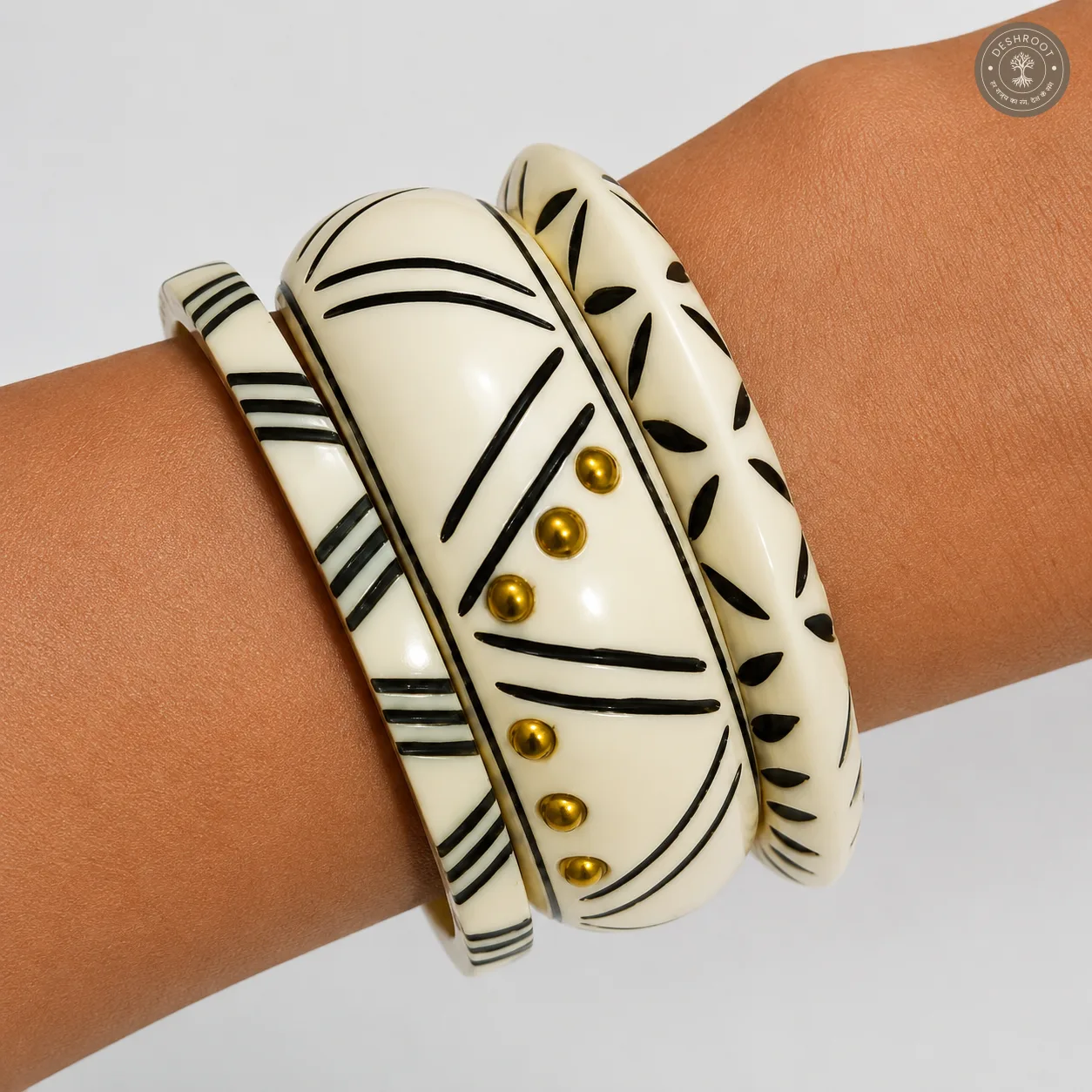 Handcrafted White Resin Bangle Set for Women (Set of 3)