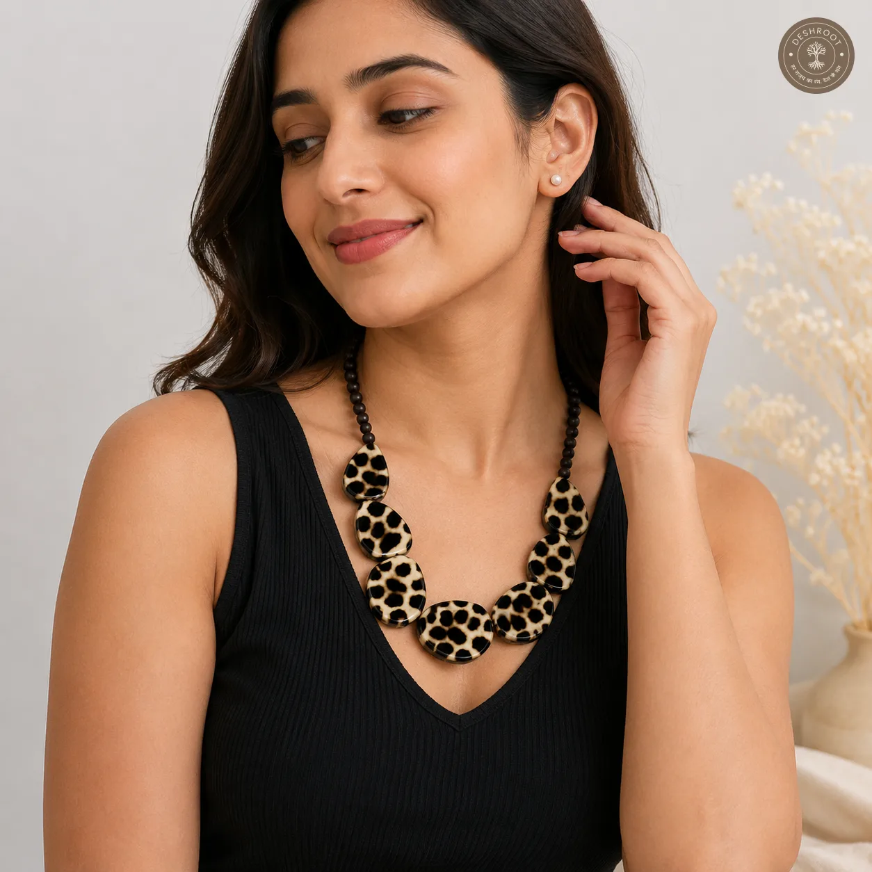 Handcrafted Animal Print Resin Statement Necklace for Women