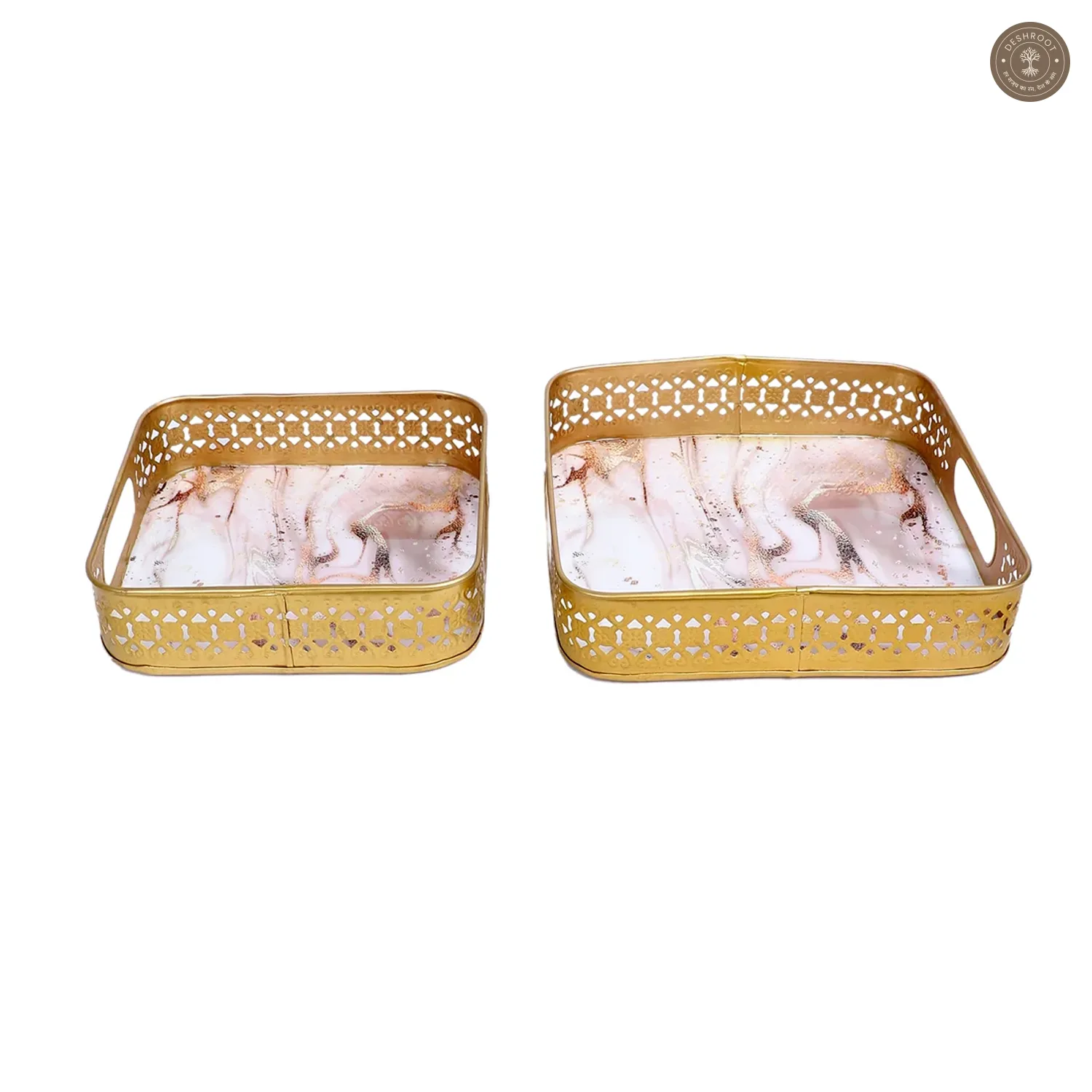 PInk & Gold Wavy Design Tray Set of 2