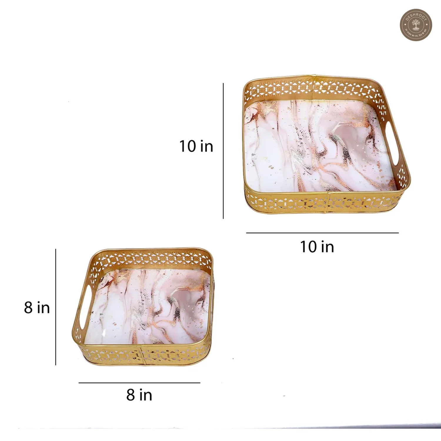 PInk & Gold Wavy Design Tray Set of 2