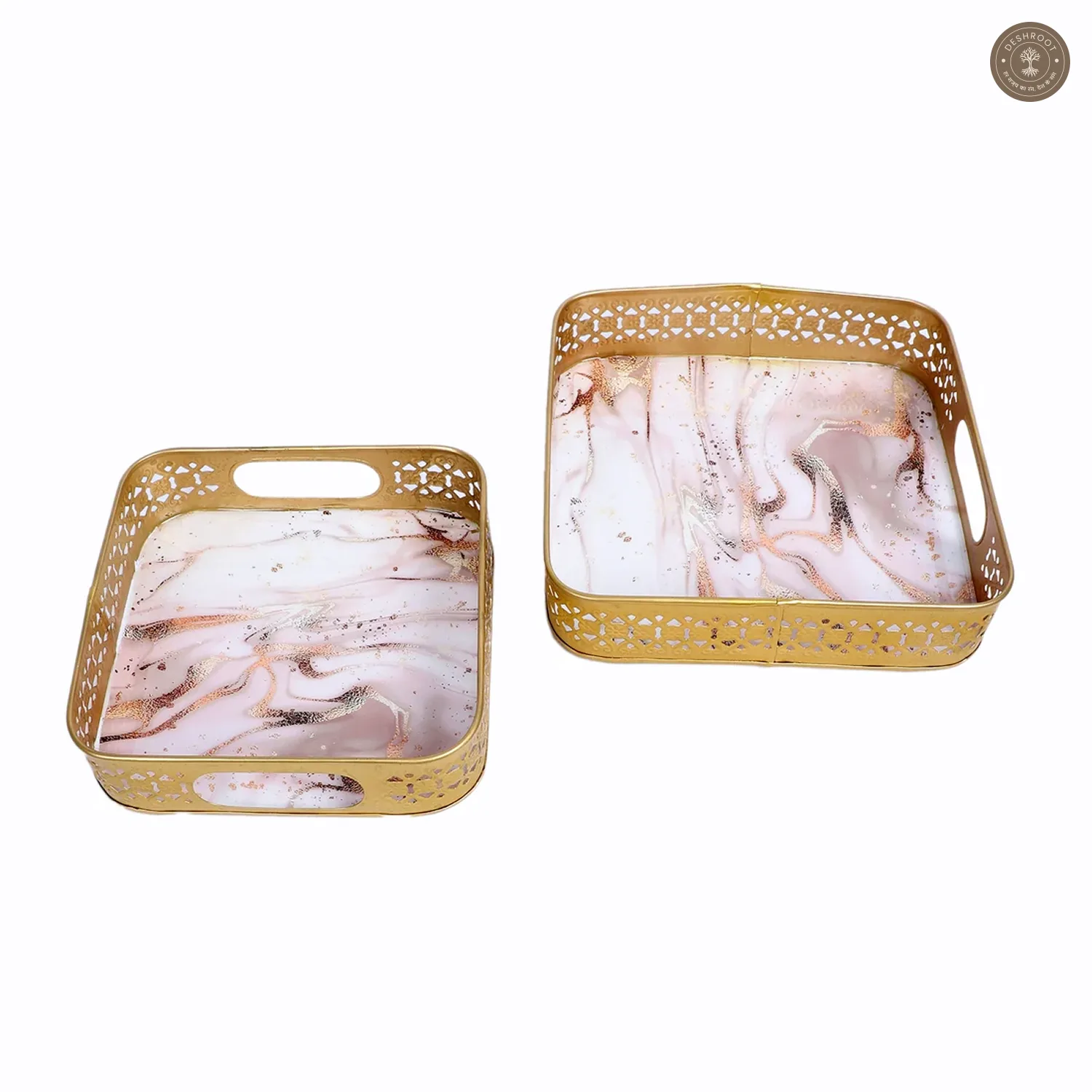 PInk & Gold Wavy Design Tray Set of 2