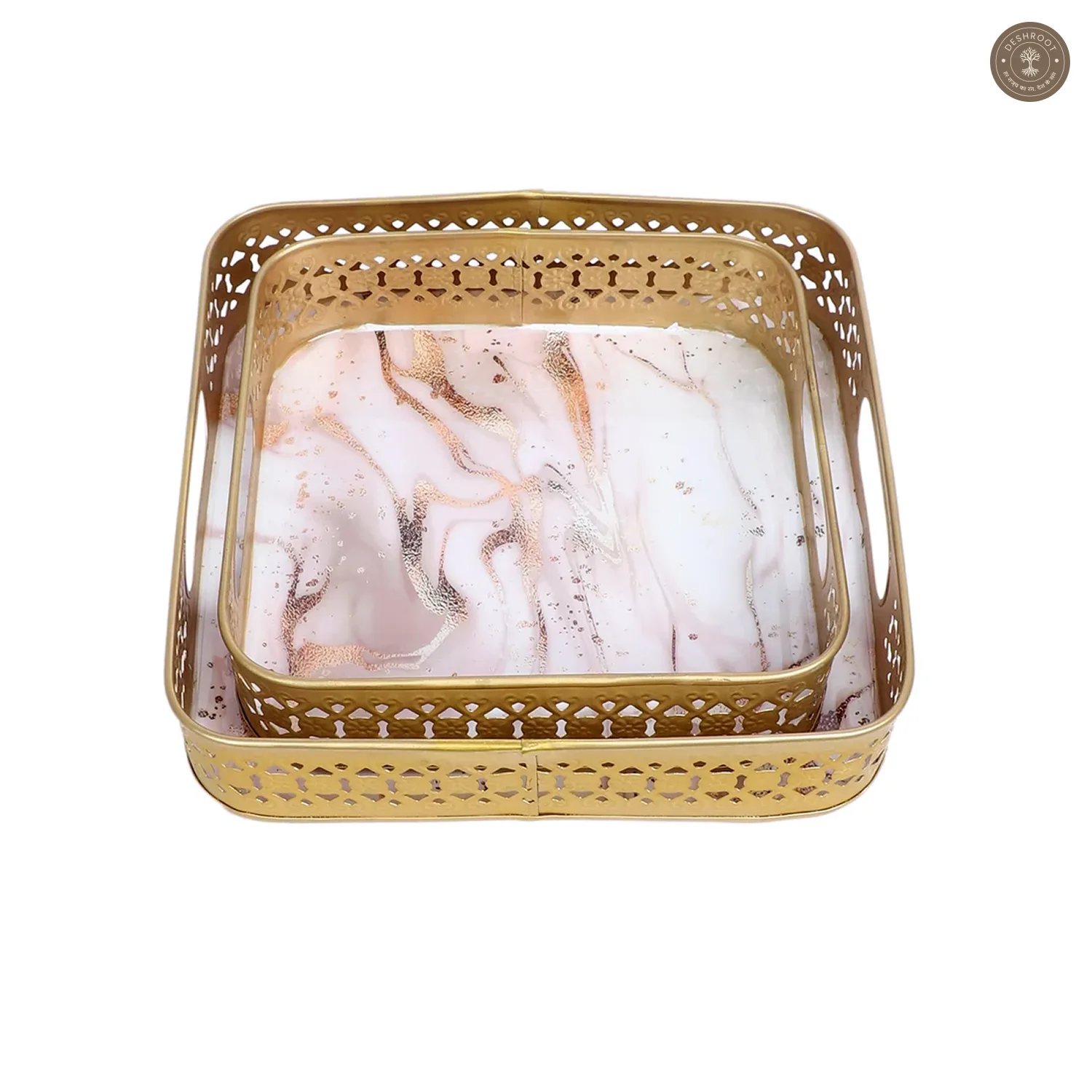 PInk & Gold Wavy Design Tray Set of 2