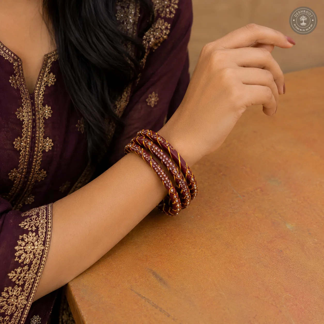 Royal Plum Crystal Designer Bangle Set