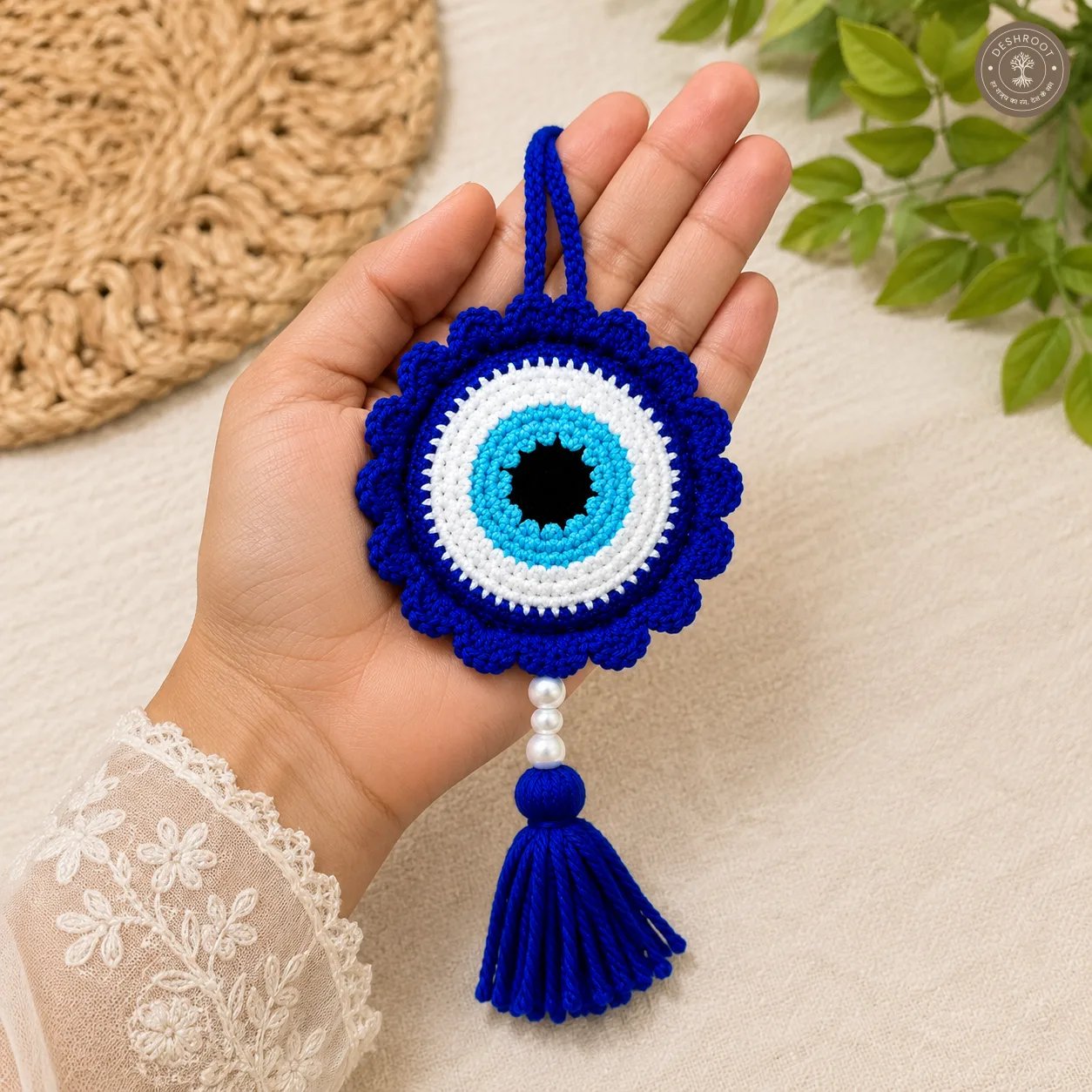 Handmade Crochet Evil Eye Car Hanging