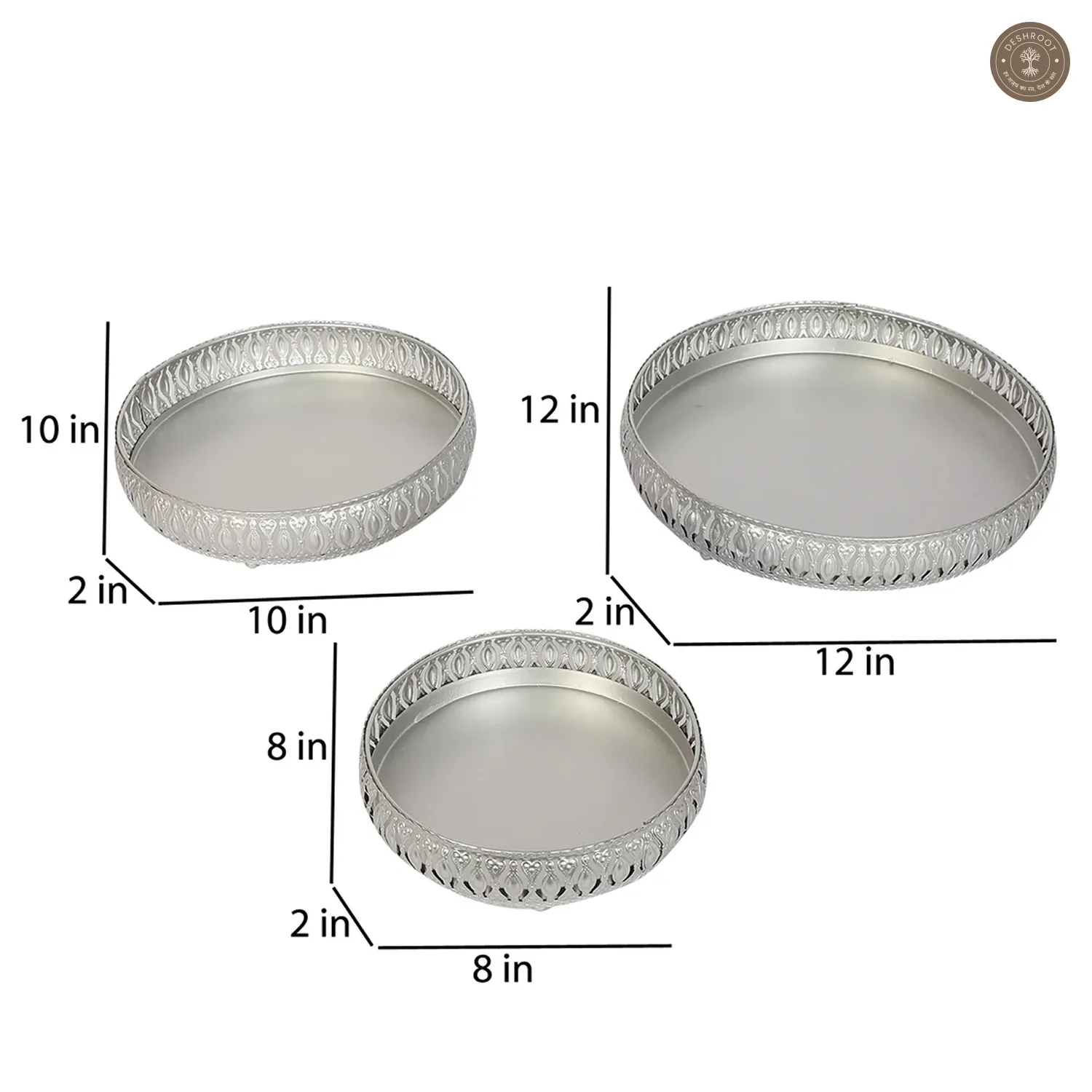 Round Etching Silver Basket Set of 3