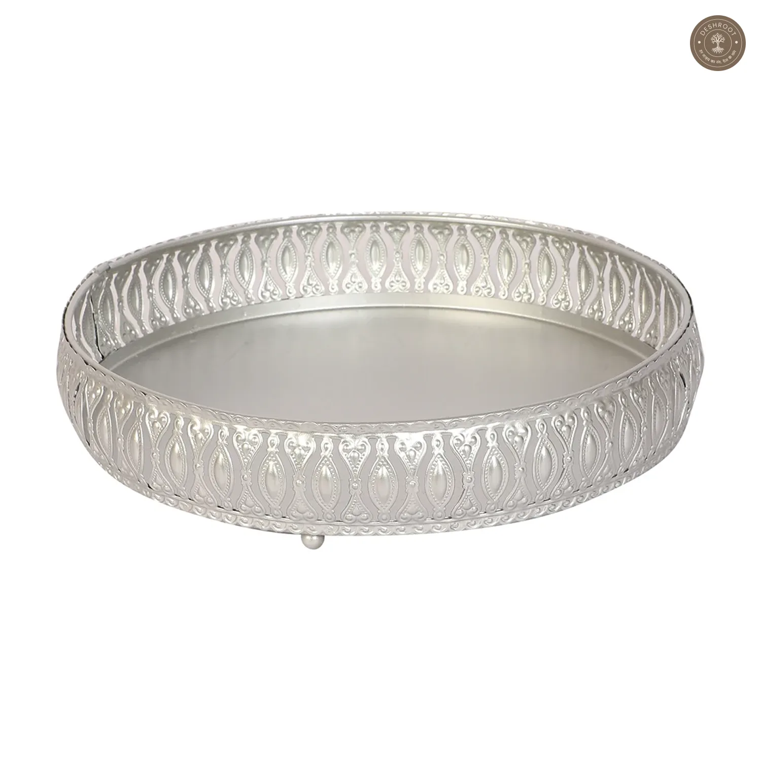 Round Etching Silver Basket Set of 3