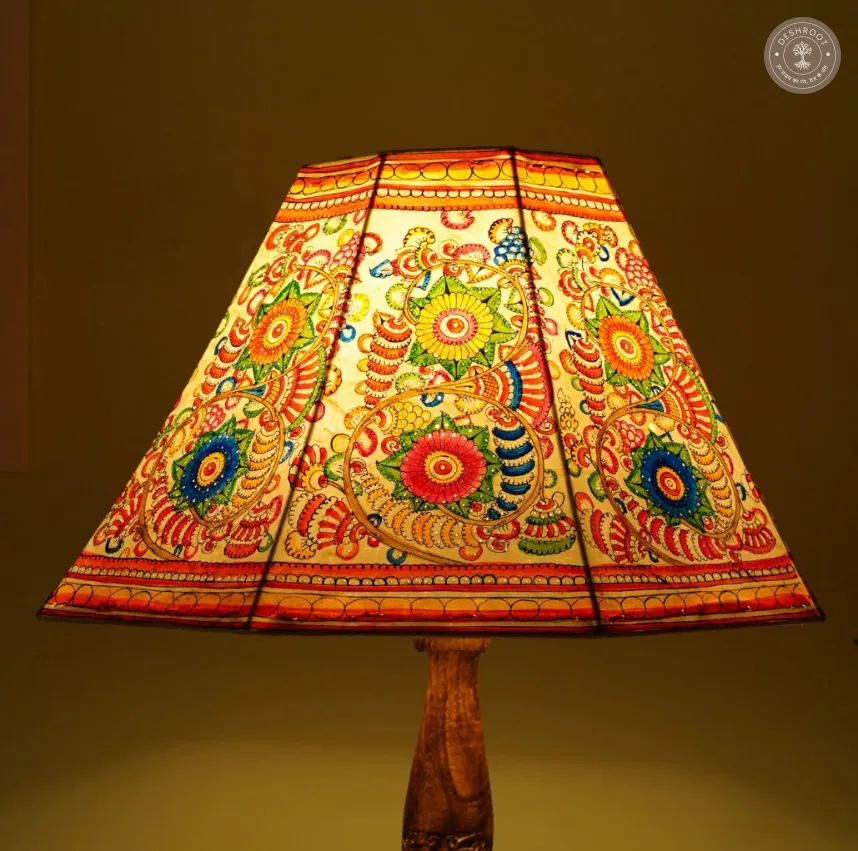 Handcrafted Andhra Pradesh Goat Leather Floral Table Lamp Shade