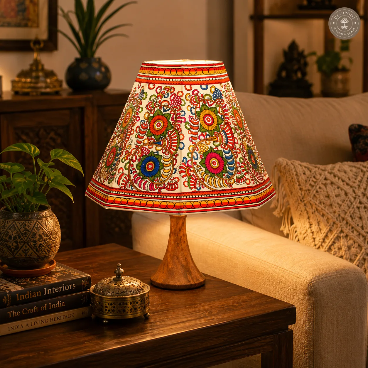 Handcrafted Andhra Pradesh Goat Leather Floral Table Lamp Shade