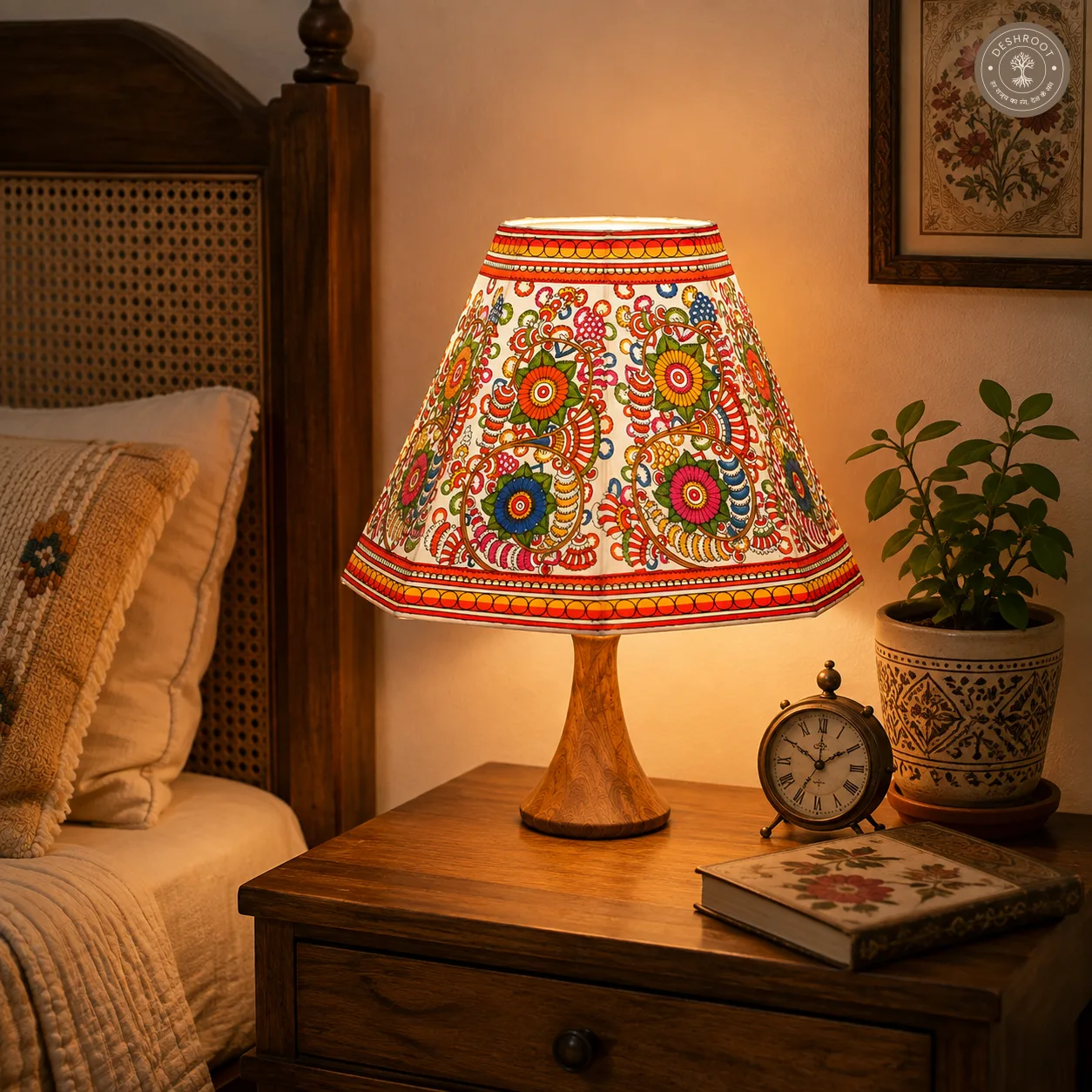 Handcrafted Andhra Pradesh Goat Leather Floral Table Lamp Shade