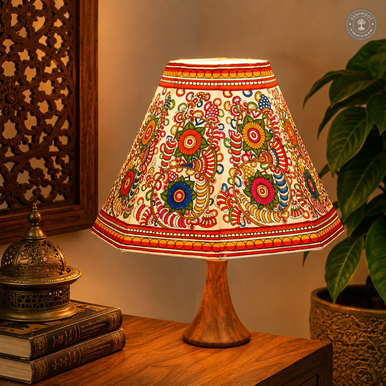 Handcrafted Andhra Pradesh Goat Leather Floral Table Lamp Shade