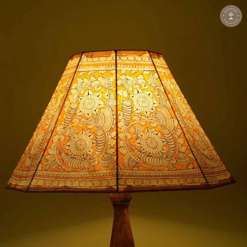 Handcrafted Yellow Floral Leather Table Lamp