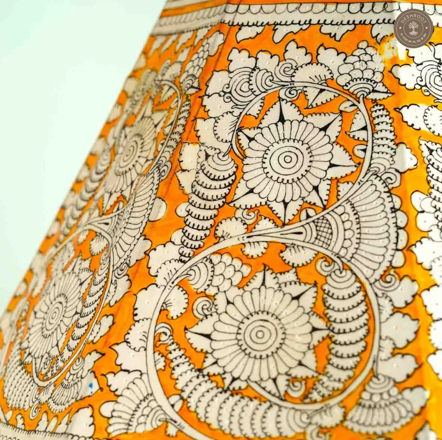 Handcrafted Yellow Floral Leather Table Lamp