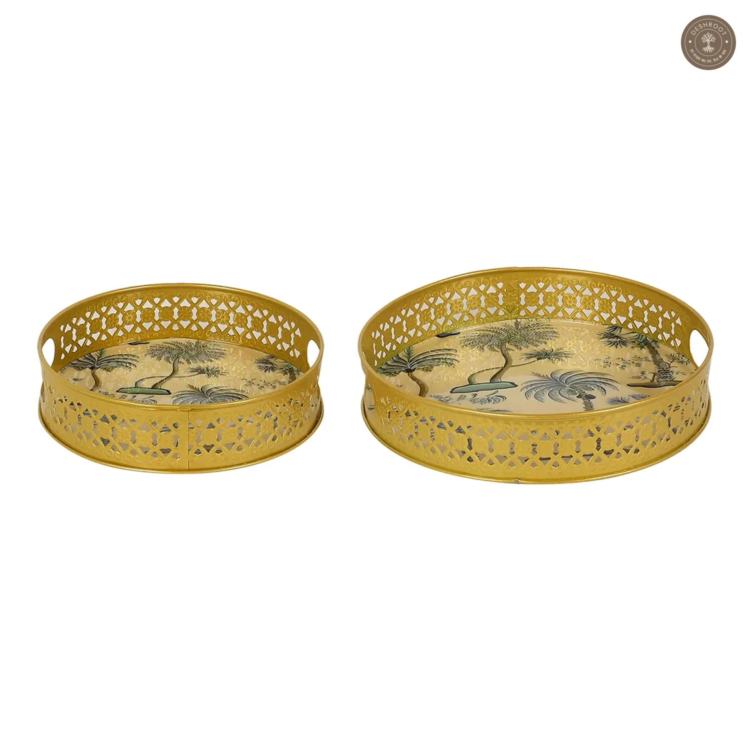 White & Green Tree Tray Set of 2