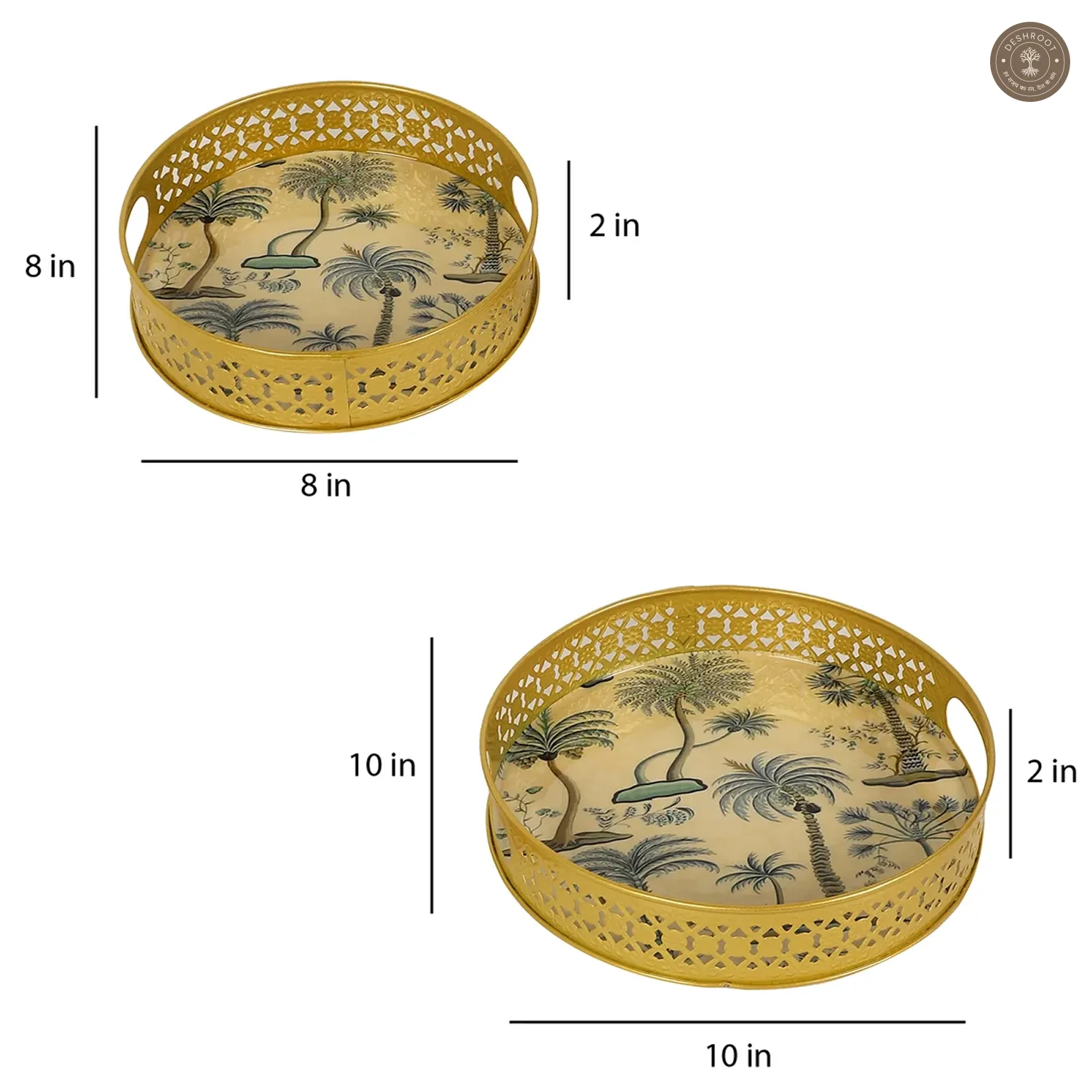 White & Green Tree Tray Set of 2