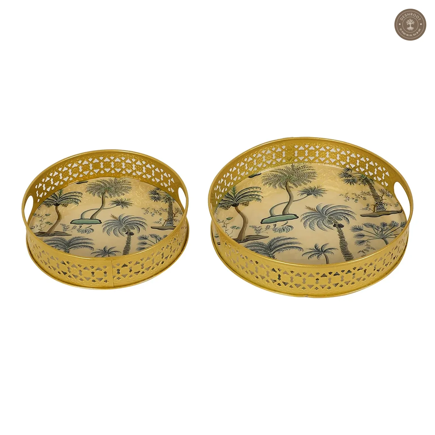 White & Green Tree Tray Set of 2