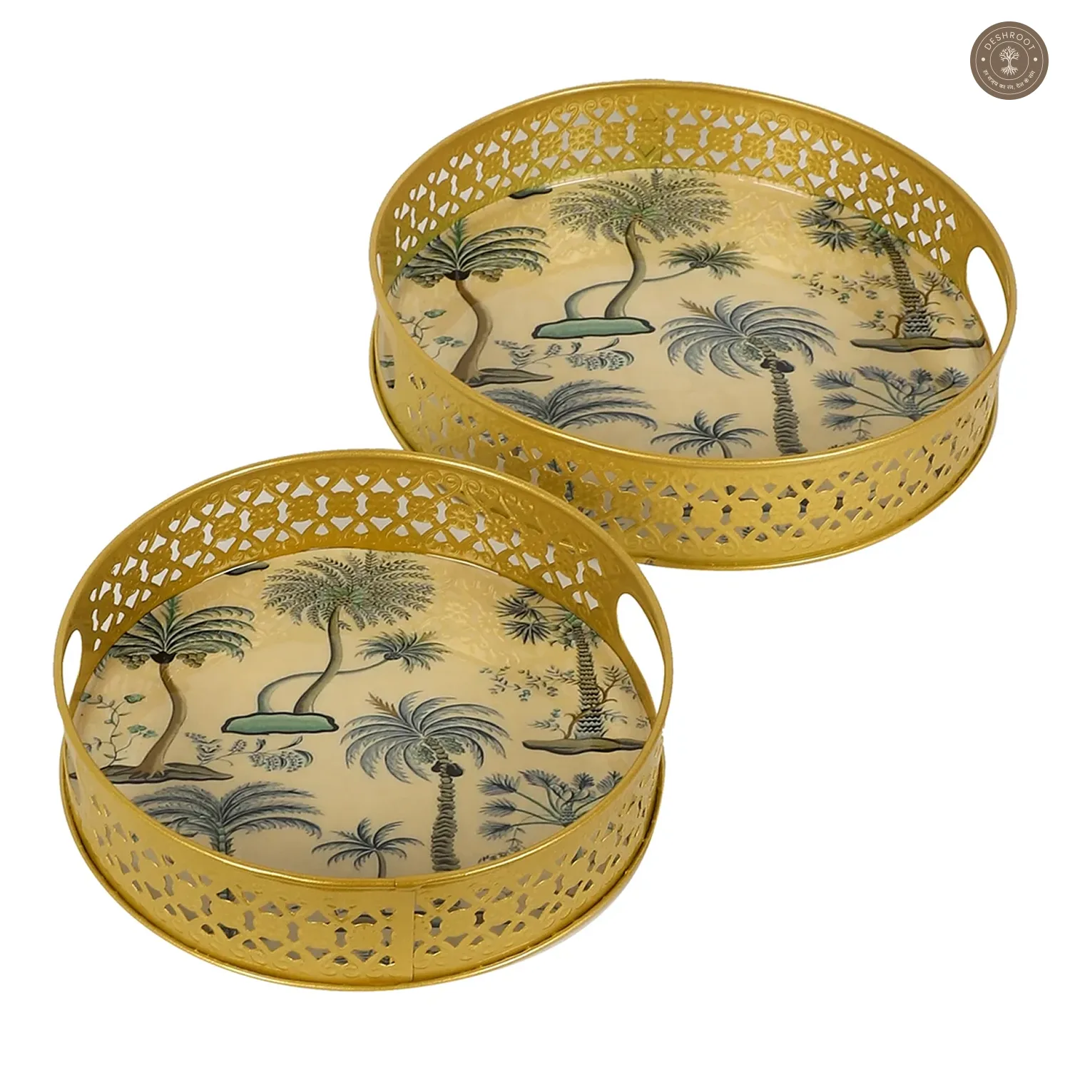 White & Green Tree Tray Set of 2