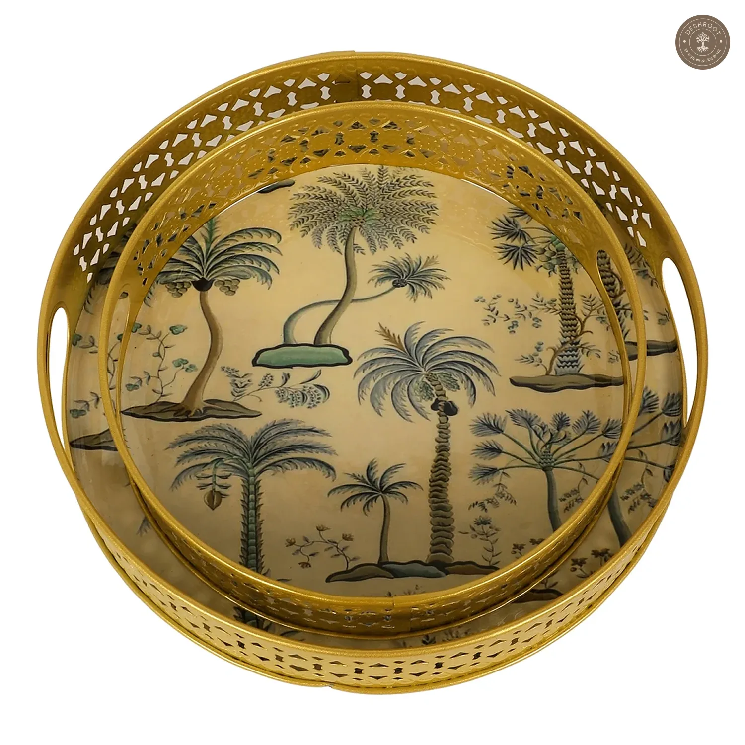 White & Green Tree Tray Set of 2