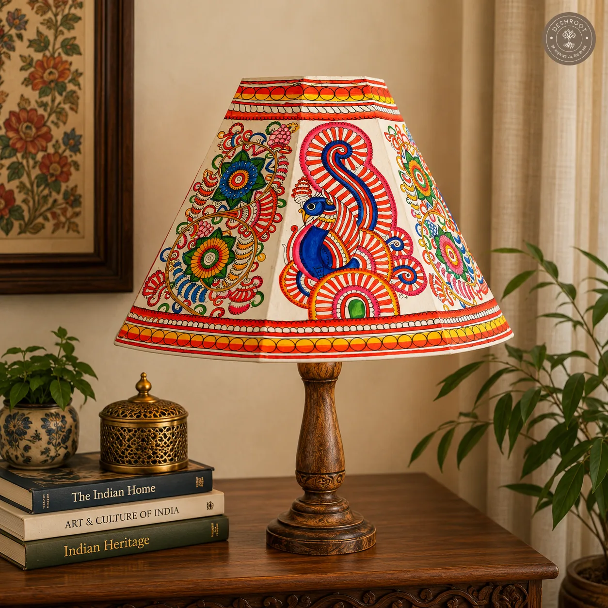 Handcrafted Multicolour Peacock Leather Table Lamp Shade – Andhra Pradesh