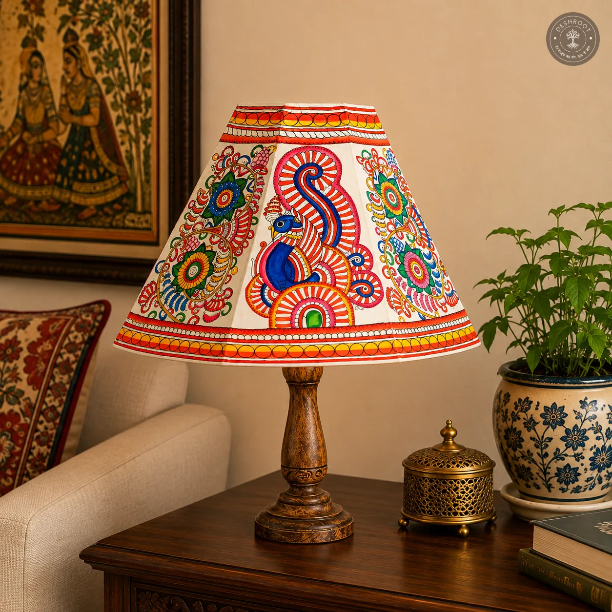 Handcrafted Multicolour Peacock Leather Table Lamp Shade – Andhra Pradesh