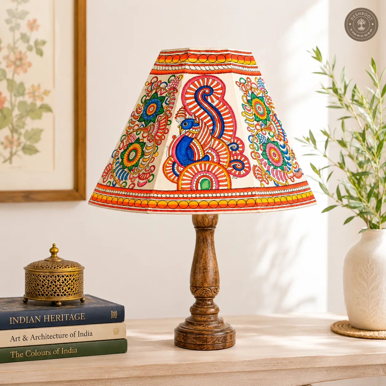 Handcrafted Multicolour Peacock Leather Table Lamp Shade – Andhra Pradesh