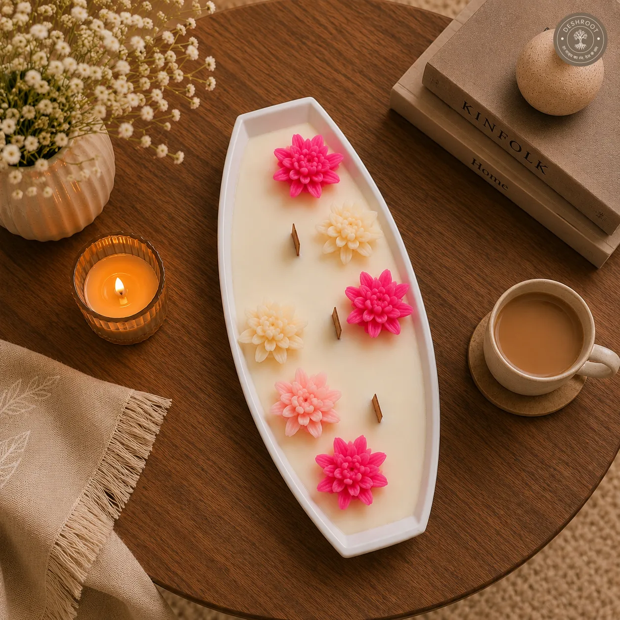 Luxury Floral Multi-Wick Tray Candle