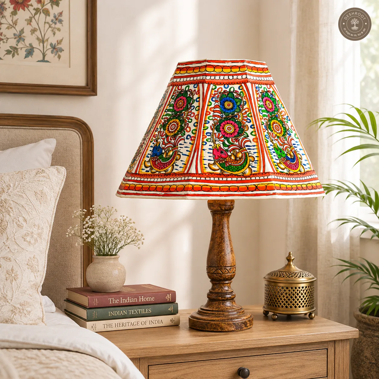 Hand-Painted Fish Motif Goat Leather Lampshade