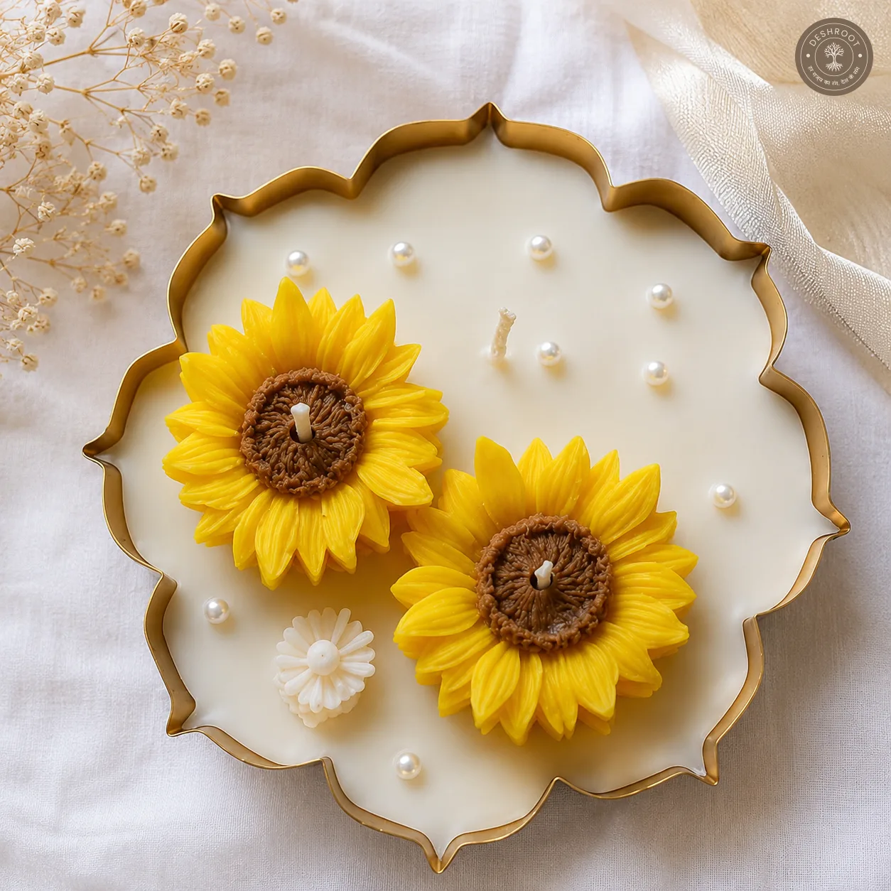 Double Sunflower Floral Urli Candle