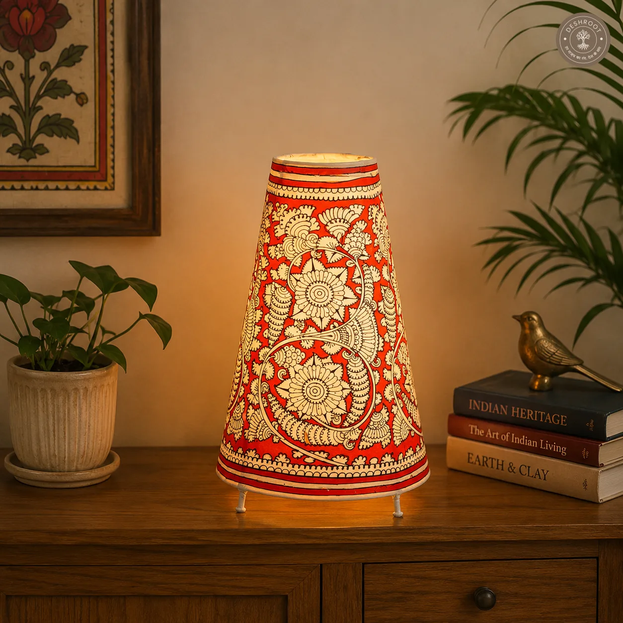 Andhra Heritage Floral Goat Leather Table Lamp