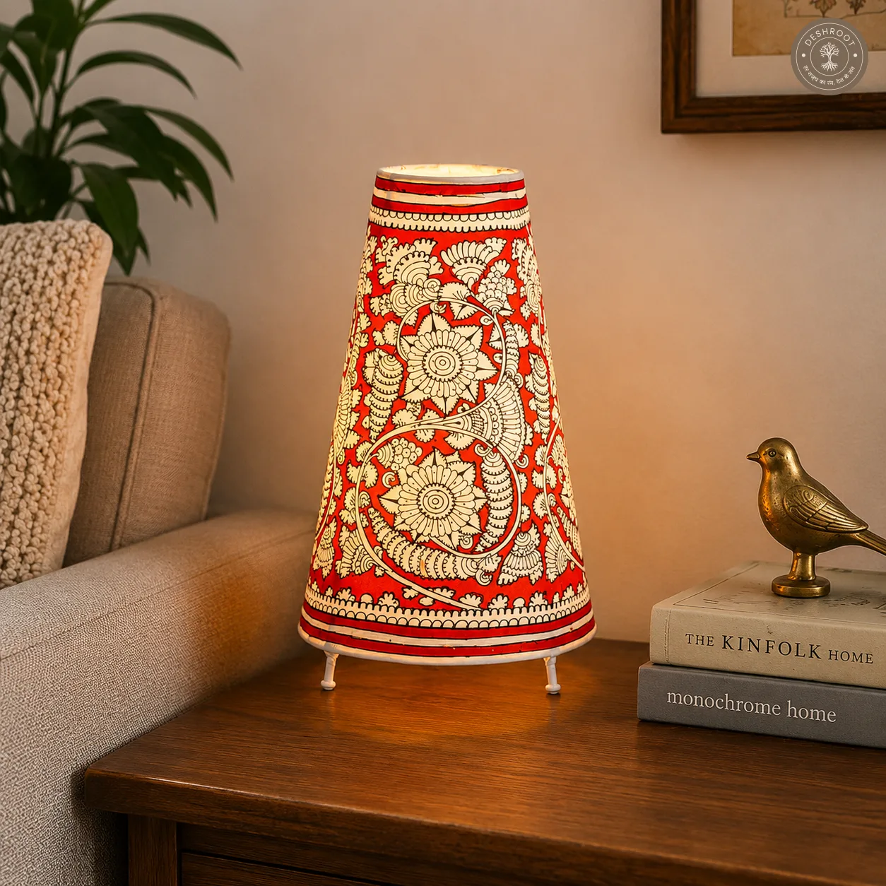 Andhra Heritage Floral Goat Leather Table Lamp
