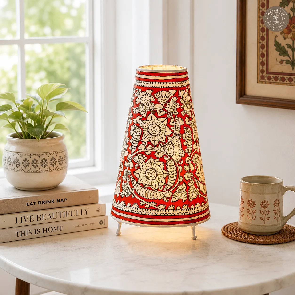 Andhra Heritage Floral Goat Leather Table Lamp