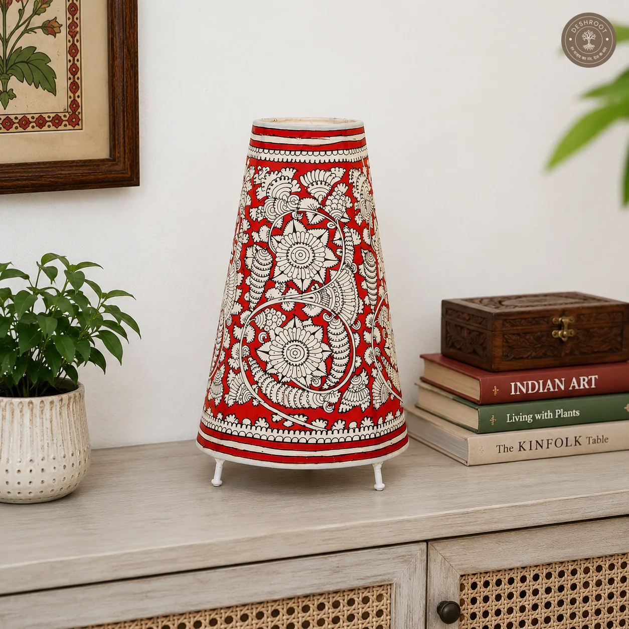 Andhra Heritage Floral Goat Leather Table Lamp