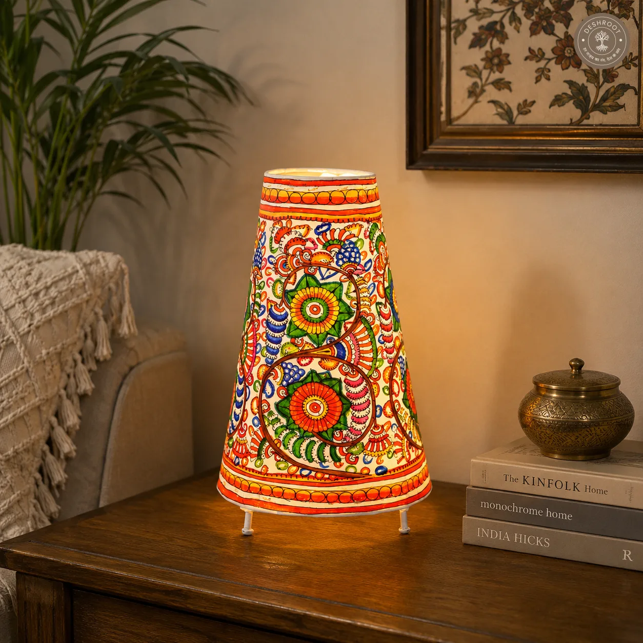 Andhra Floral Folk Art Goat Leather Table Lamp Shade