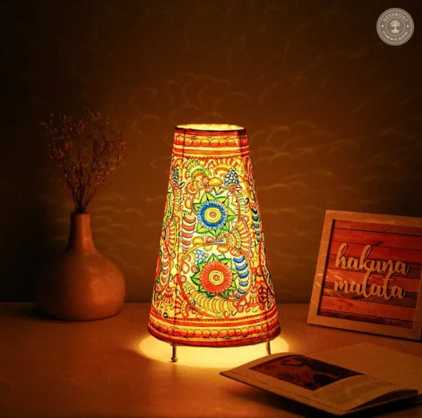 Andhra Floral Folk Art Goat Leather Table Lamp Shade