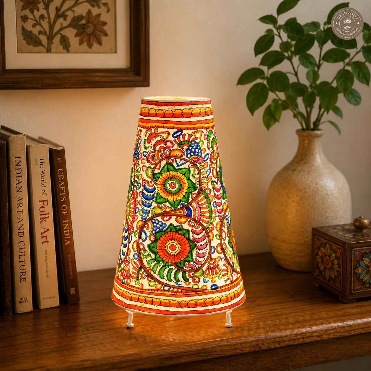 Andhra Floral Folk Art Goat Leather Table Lamp Shade