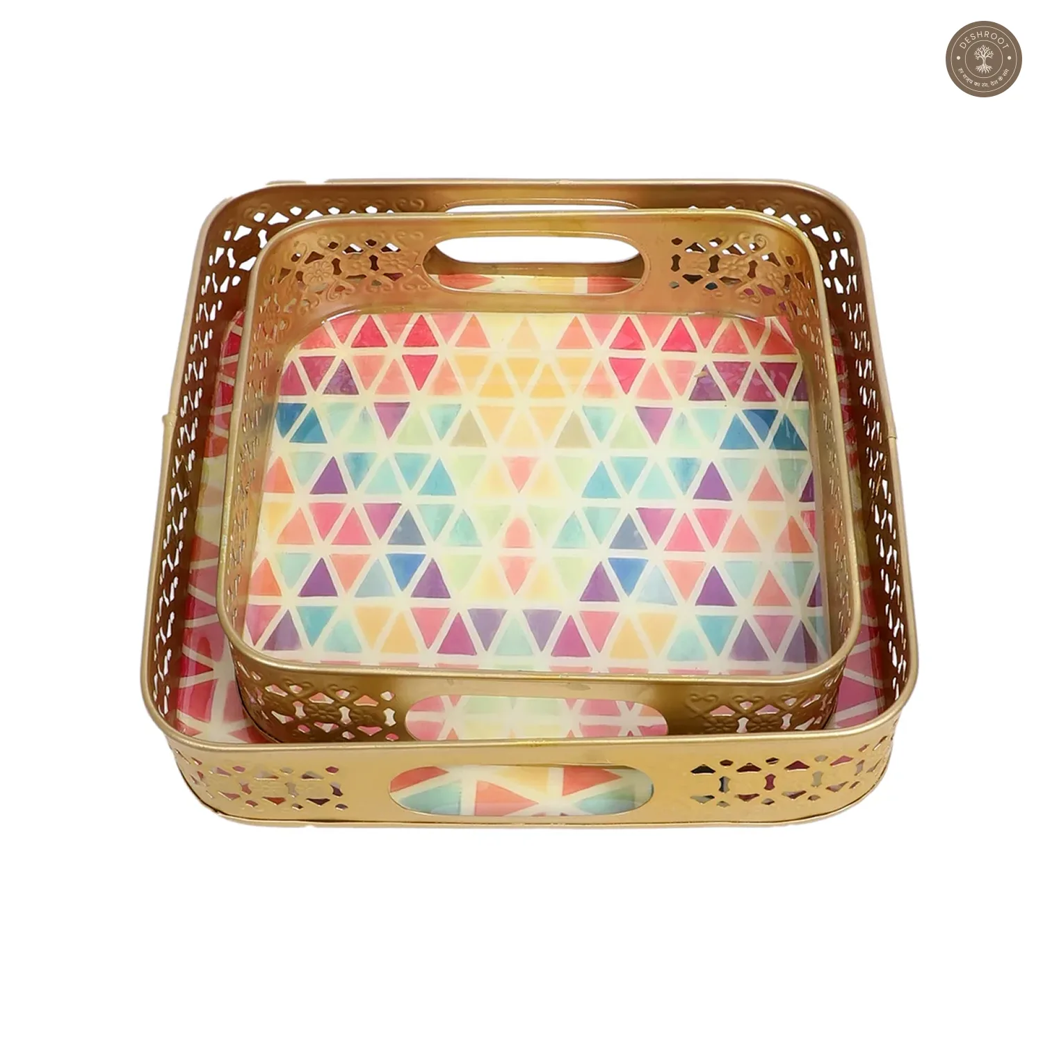 Multicolor Triangle Tray Set of 2