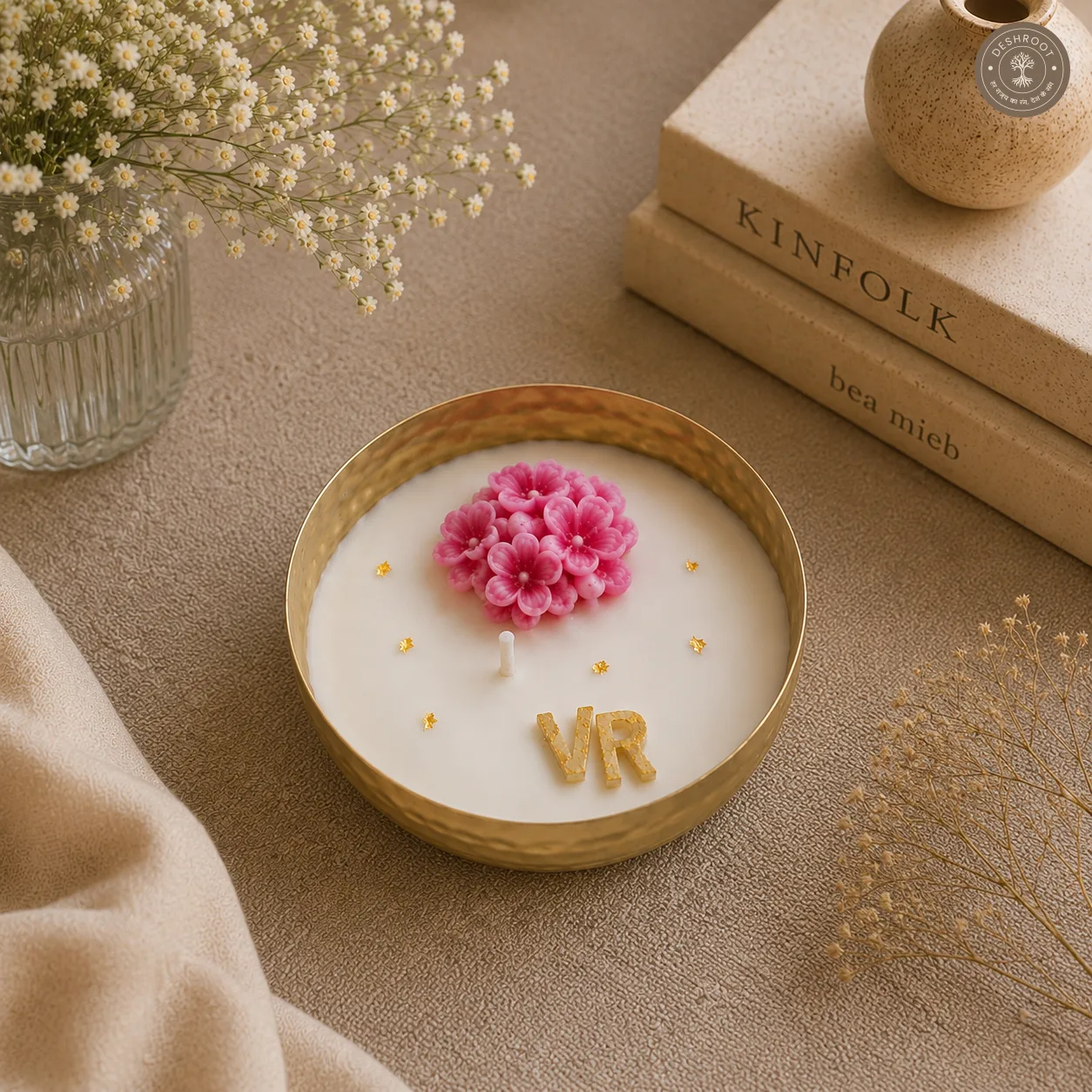 Personalized Floral Wedding Urli Candle