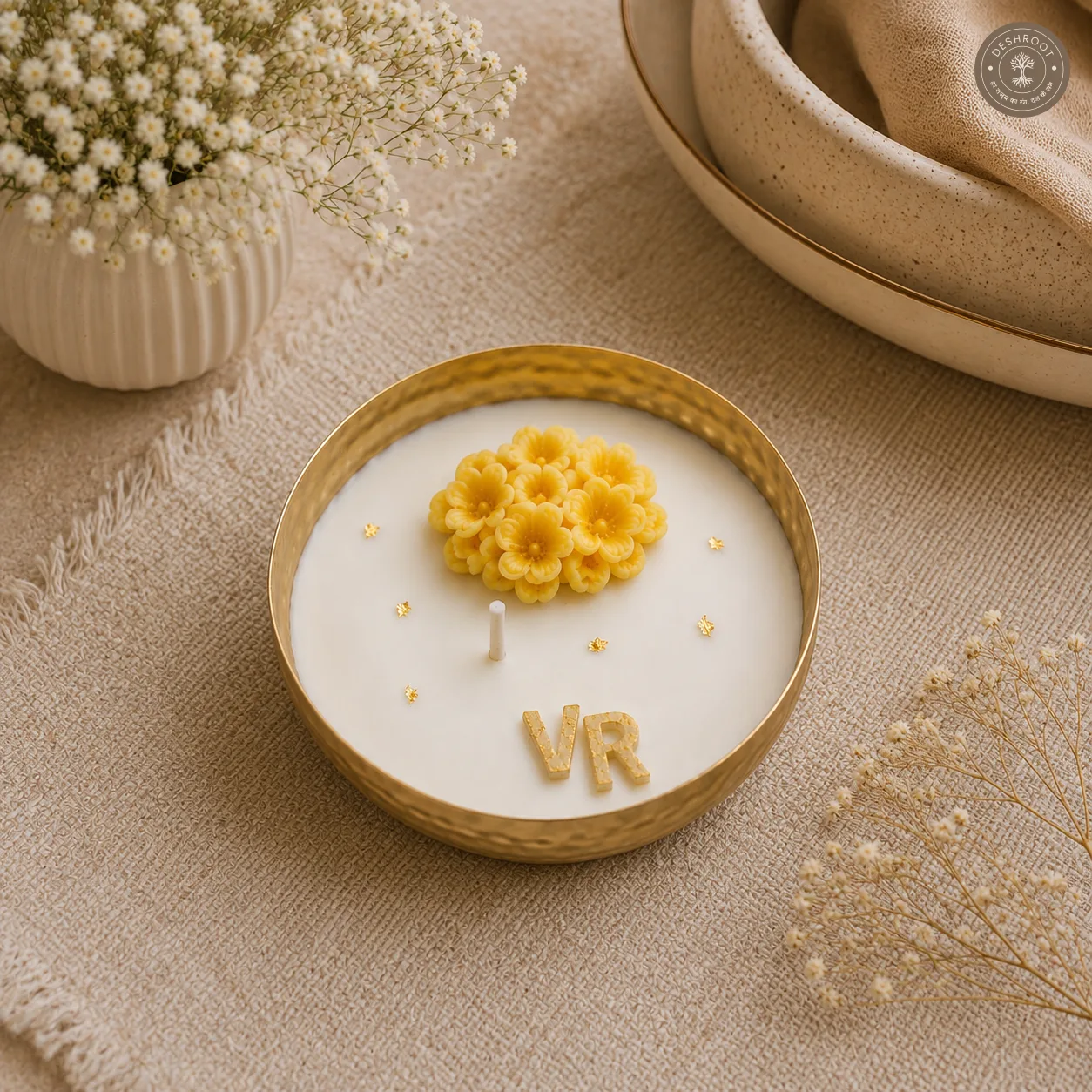 Personalized Floral Wedding Urli Candle