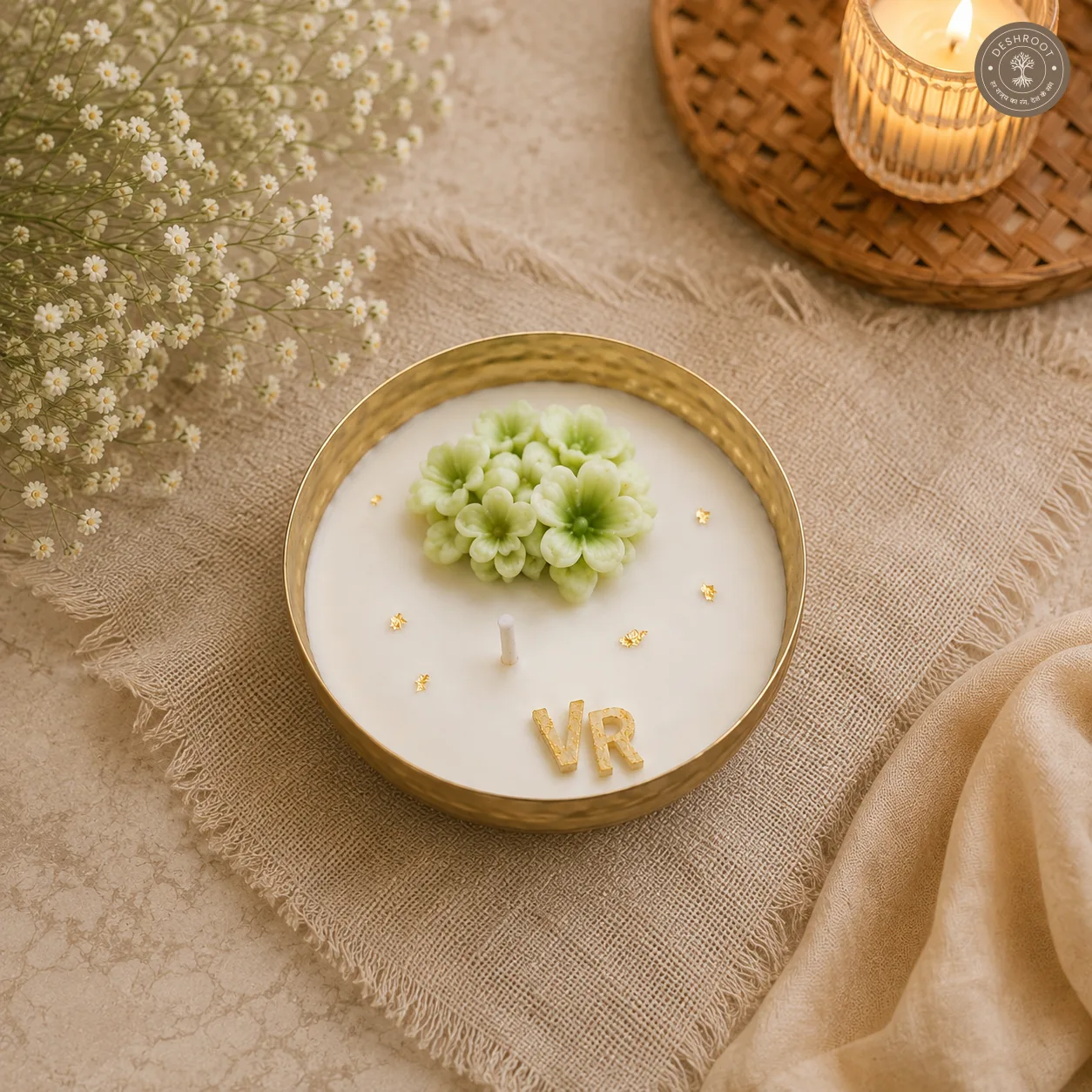 Personalized Floral Wedding Urli Candle