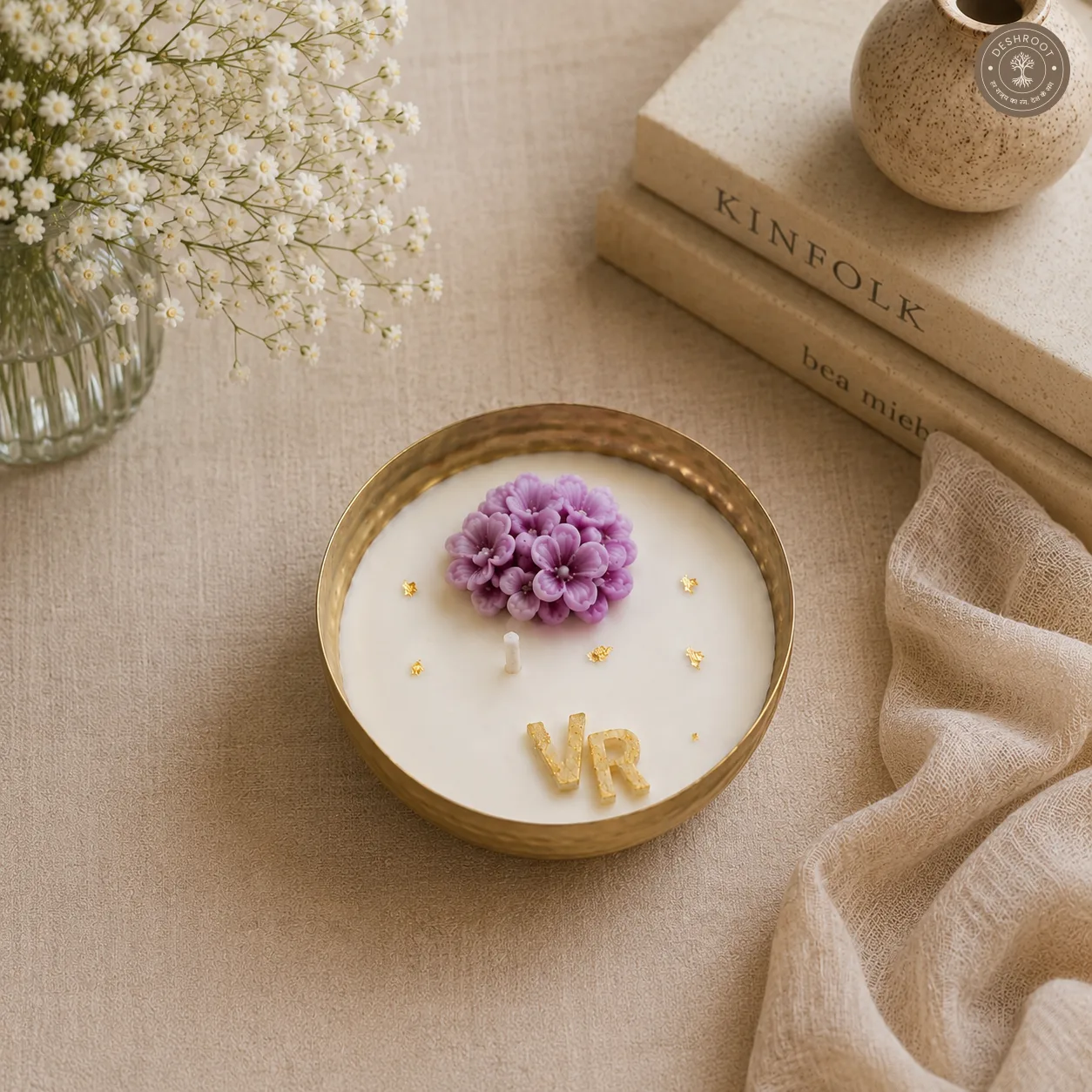 Personalized Floral Wedding Urli Candle