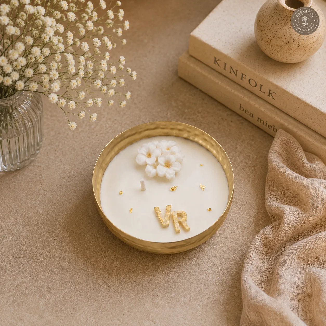 Personalized Floral Wedding Urli Candle