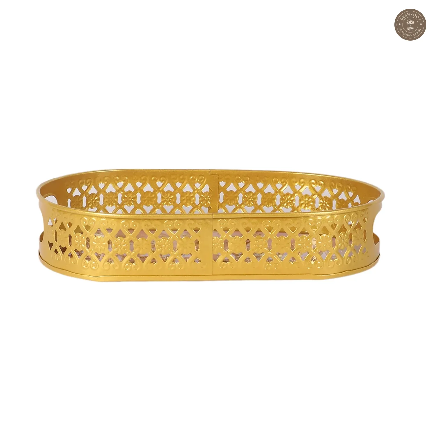 Oval Pink & Gold Wavy Design Meena Tray Set of 3