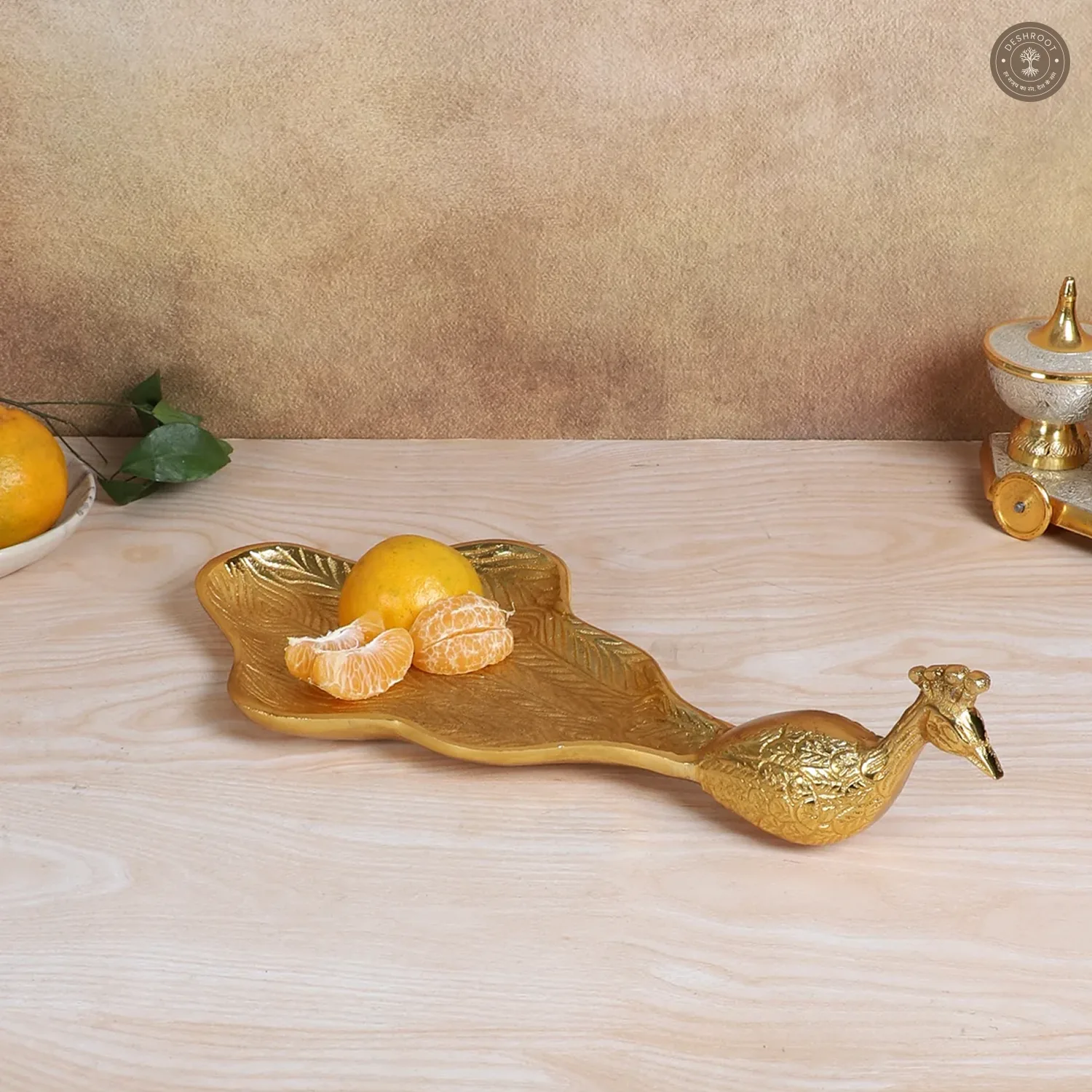 Peacock Aluminium Gold Big Gifting Platter