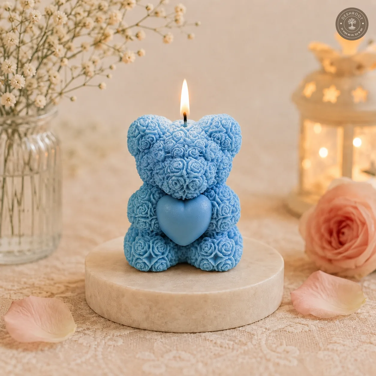 Rose Teddy Bear Heart Candle