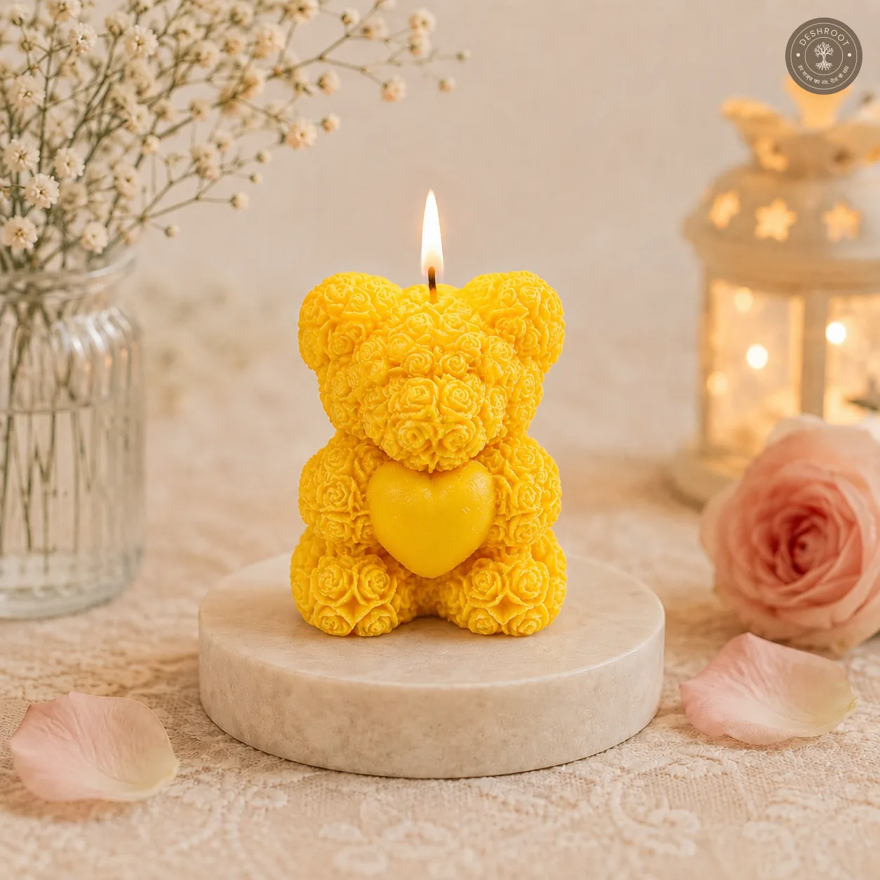 Rose Teddy Bear Heart Candle