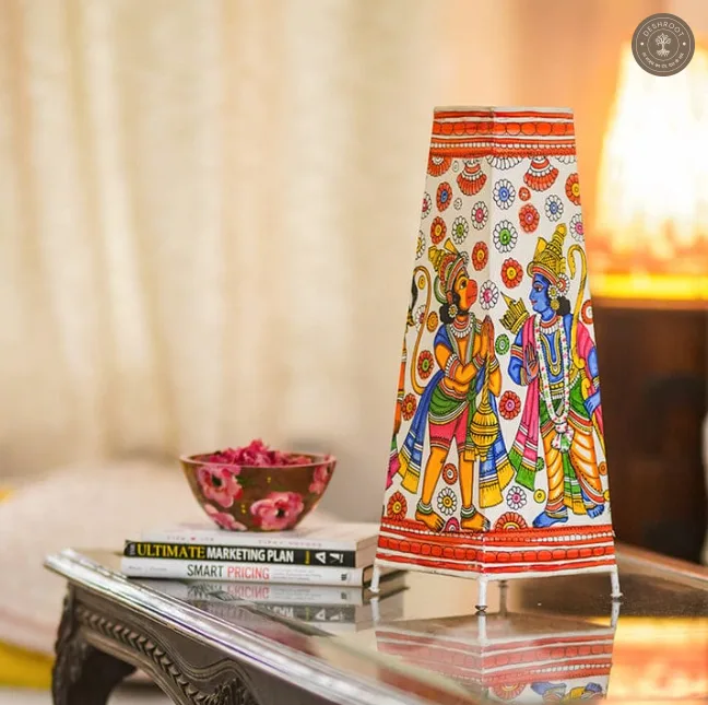 Ram Darbar & Hanuman Kalamkari Artisan Leather Lamp Shade