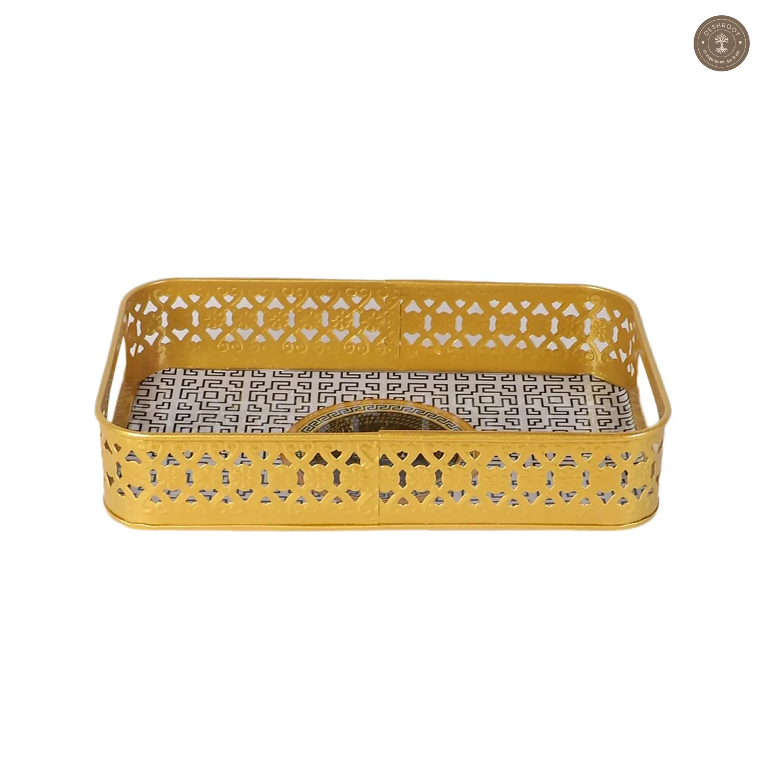 Rectangular Black & Gold Blocks Meena Tray Set of 3