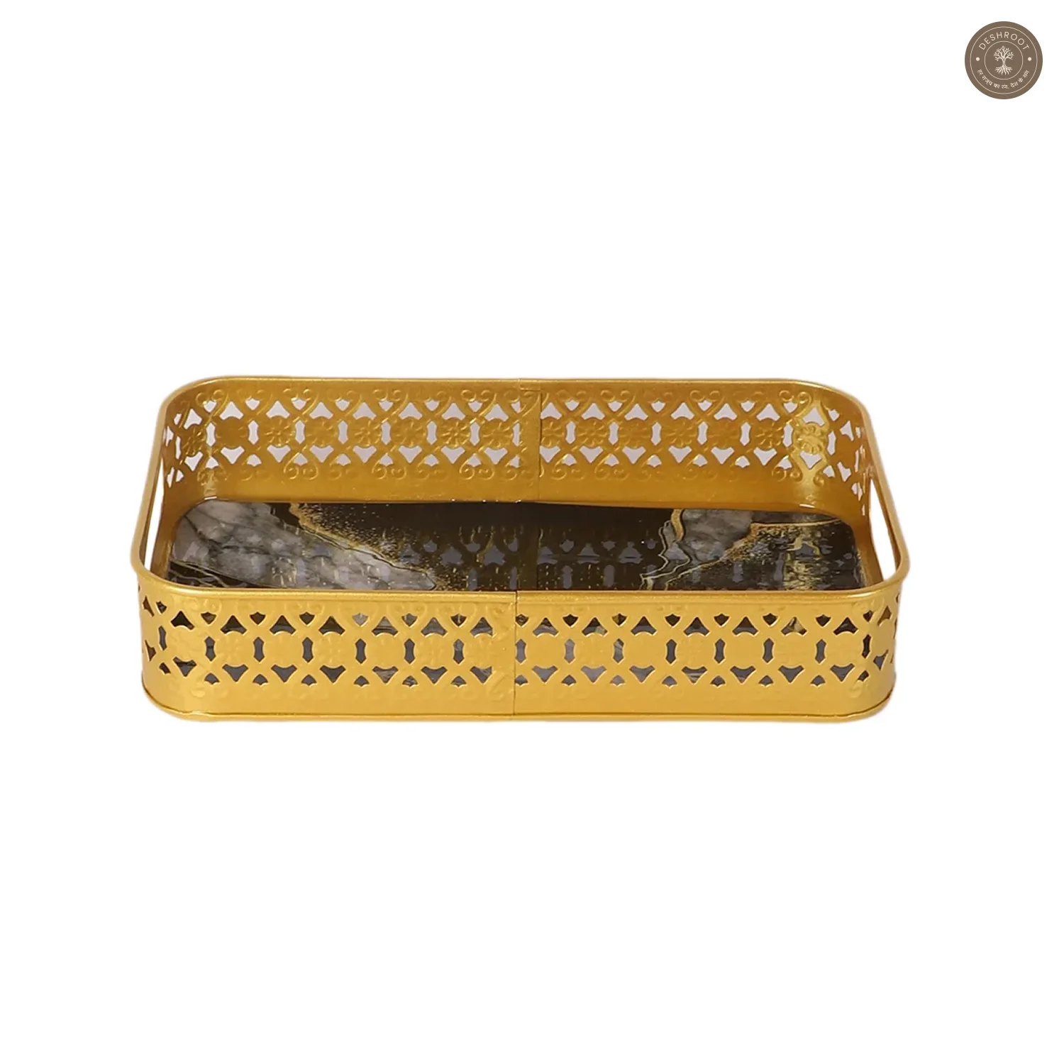 Rectangular Black & Gold Wavy Meena Tray Set of 3