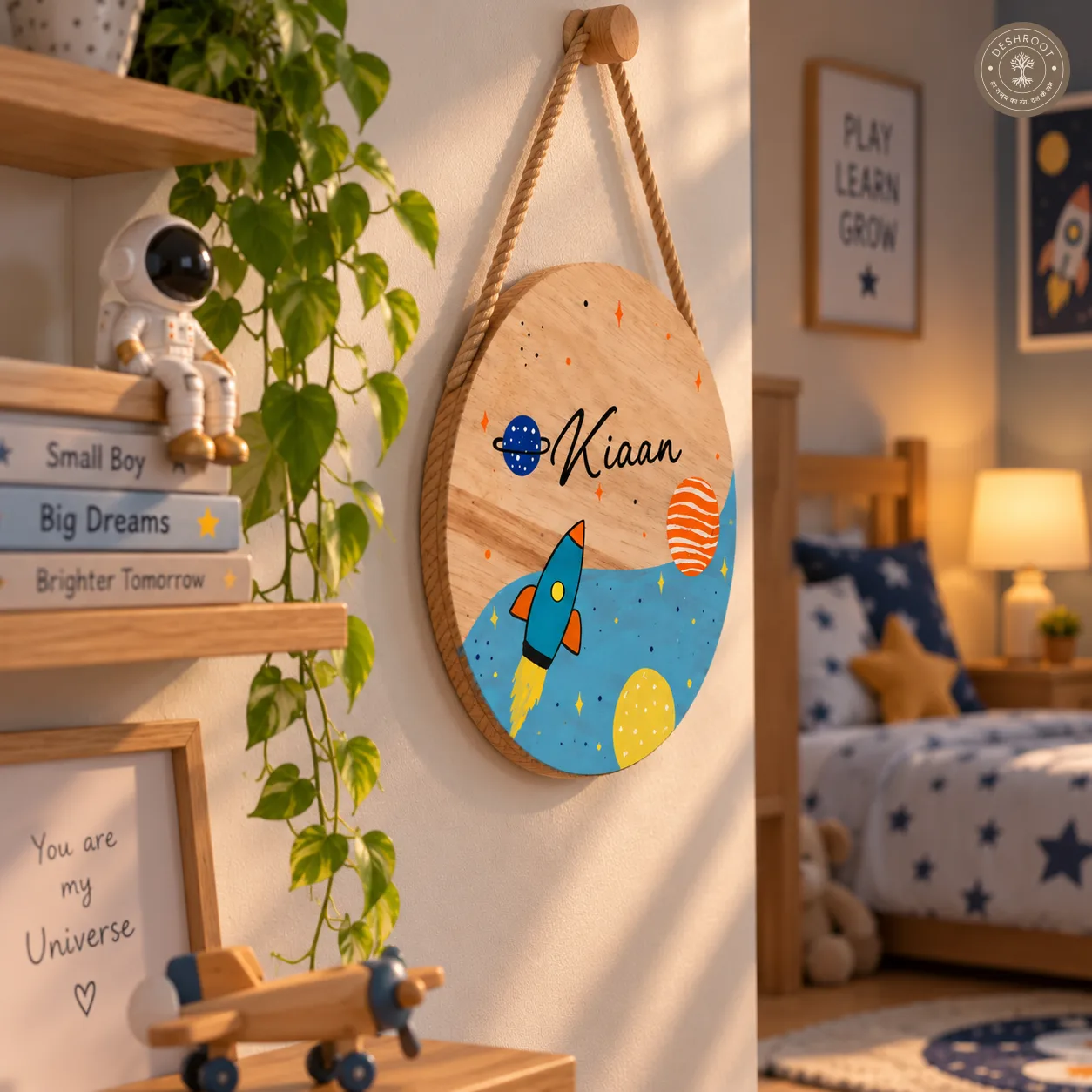 Hand-Painted Cosmic Space Wonder Pine Wood Nameboard
